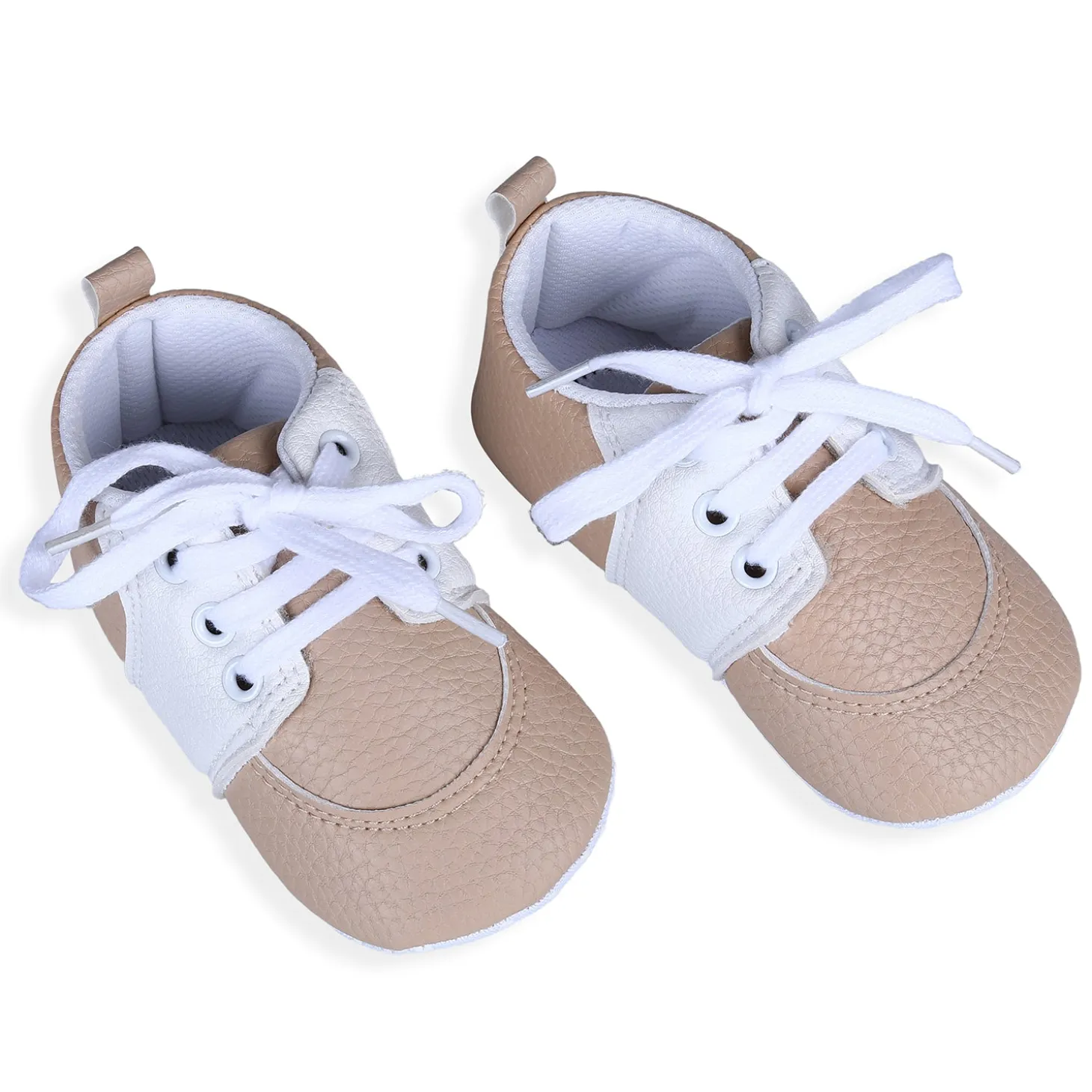 Lace-Up Stylish Leather Sneaker Shoes - Beige