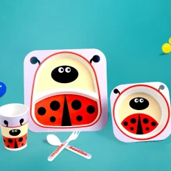 Ladybug Red Bamboo Fiber Dinner Set Large
