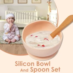 Light Peach Silicon Bowl And Spoon Set