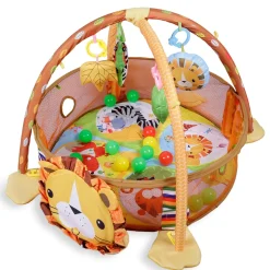 Lion Infant Play Mat Activity Gym With Hanging Toys And Balls - Yellow
