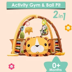 Lion Infant Play Mat Activity Gym With Hanging Toys And Balls - Yellow