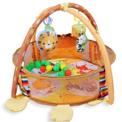 Lion Infant Play Mat Activity Gym With Hanging Toys And Balls - Yellow