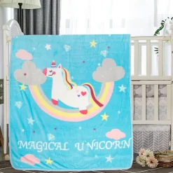 Magical Unicorn Blue One Ply Blanket