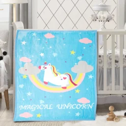 Magical Unicorn Blue Two-Ply Blanket