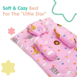 Mattress Set With Neck Pillow and Bolsters Flying Animals Pink