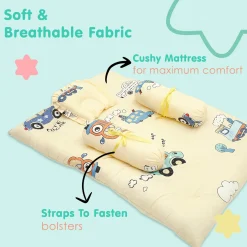Mattress Set With Neck Pillow and Bolsters Vintage Ride Yellow