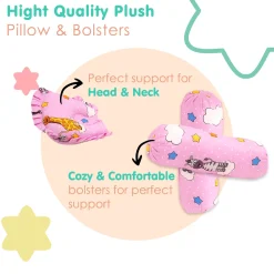 Mattress Set With Neck Pillow and Bolsters Flying Animals Pink