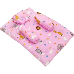 Mattress Set With Neck Pillow and Bolsters Flying Animals Pink