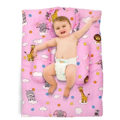 Mattress Set With Neck Pillow and Bolsters Flying Animals Pink