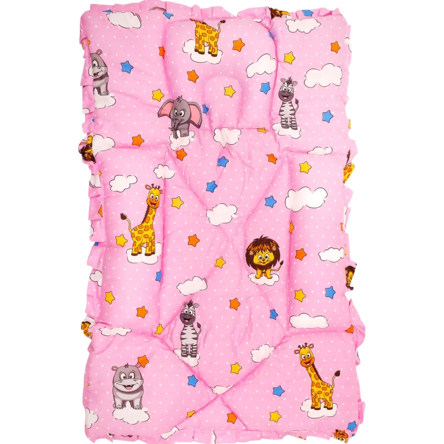 Mattress With Fixed Neck Pillow And Bolsters Flying Animals Pink