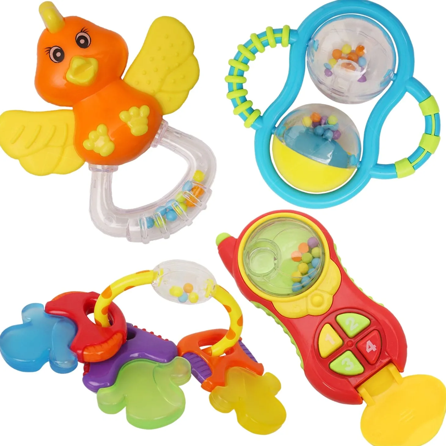Mixed Multicolour Set of 4 Musical Rattle Toys With Light
