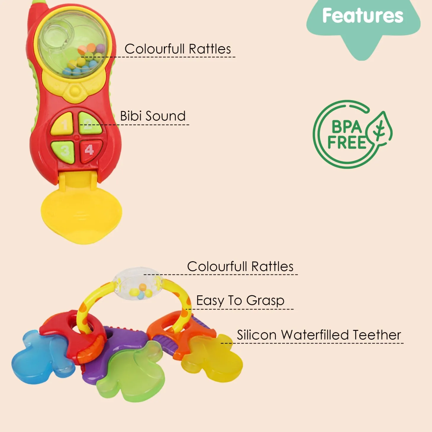 Mixed Multicolour Set of 4 Musical Rattle Toys With Light
