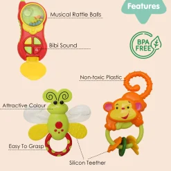 Monkey Bee And Phone Multicolour Set of 3 Musical Rattle Toys