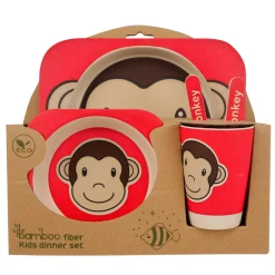 Monkey Red Bamboo Fiber Dinner Set