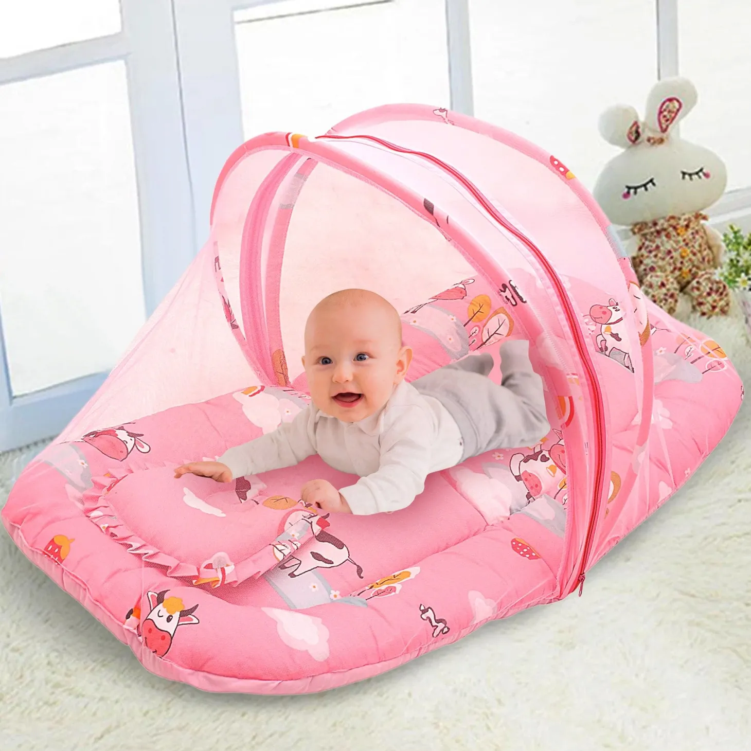 Mosquito Net Tent Mattress Set With Neck Pillow Milkaholic Peach
