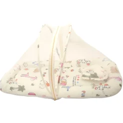 Mosquito Net Tent Mattress Set With Neck Pillow I Love Animals Cream