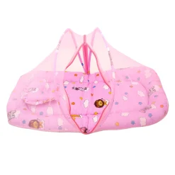 Mosquito Net Tent Mattress Set With Neck Pillow Flying Animals Pink