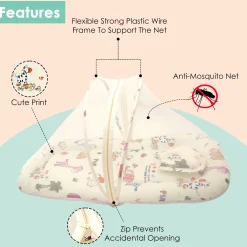 Mosquito Net Tent Mattress Set With Neck Pillow I Love Animals Cream
