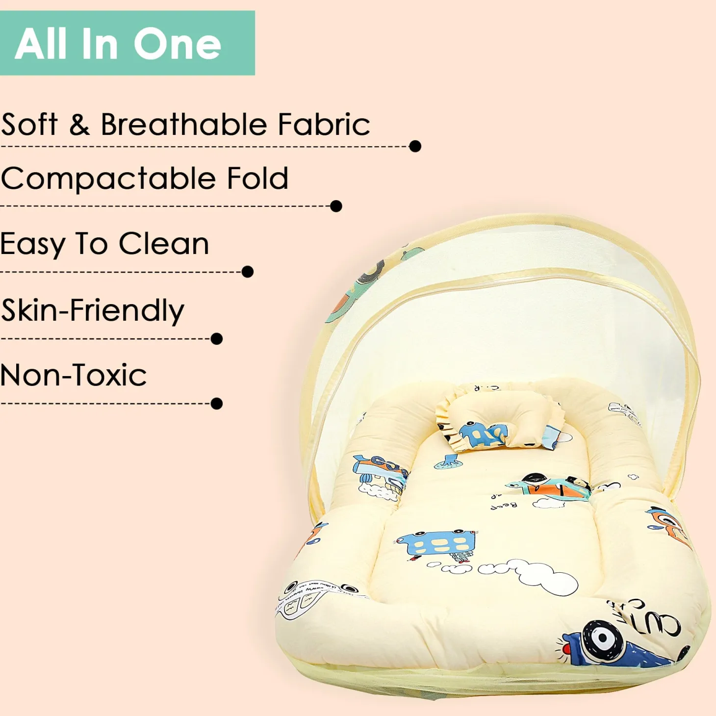 Mosquito Net Tent Mattress Set With Neck Pillow Vintage Ride Yellow