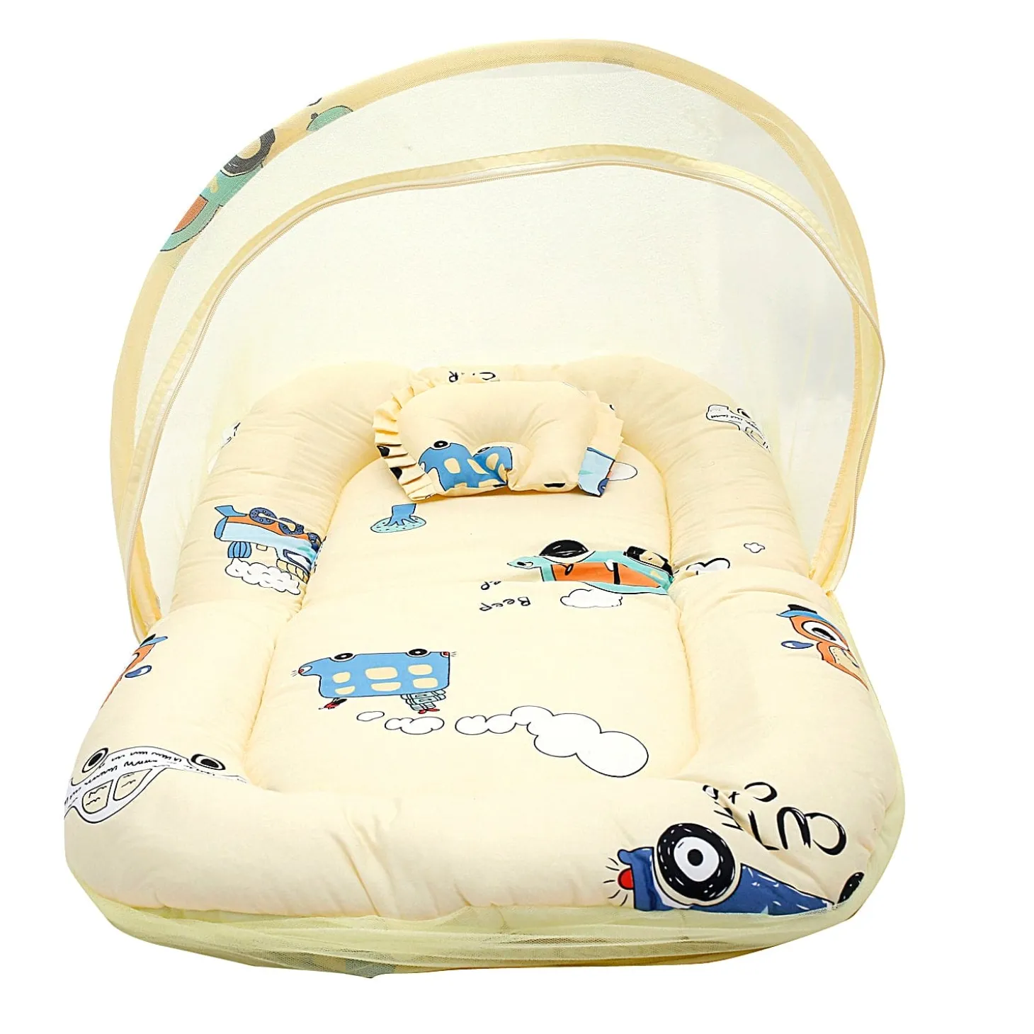 Mosquito Net Tent Mattress Set With Neck Pillow Vintage Ride Yellow