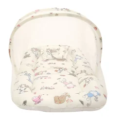 Mosquito Net Tent Mattress Set With Neck Pillow I Love Animals Cream