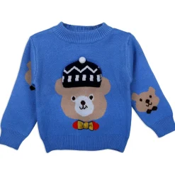 Mr. Bear Premium Full Sleeves Knitted Sweater With 3D Applique - Blue