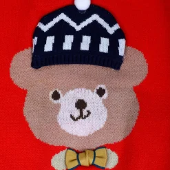 Mr. Bear Premium Full Sleeves Knitted Sweater With 3D Applique - Red