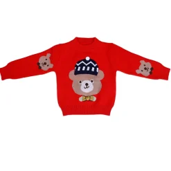 Mr. Bear Premium Full Sleeves Knitted Sweater With 3D Applique - Red