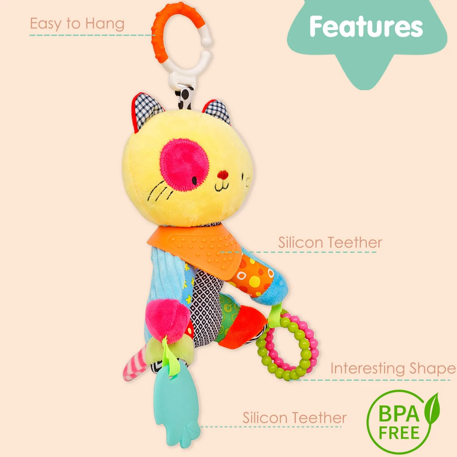 Mr. Patches Yellow Premium Hanging Toy With Teether
