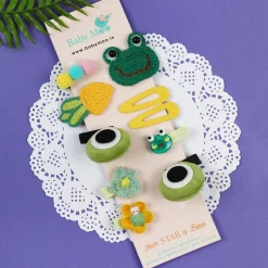 Myrina Frogs Hair Clips Set 10 Pcs - Green, Yellow
