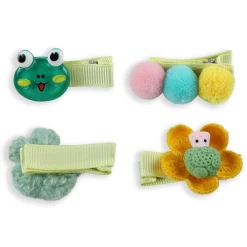 Myrina Frogs Hair Clips Set 10 Pcs - Green, Yellow