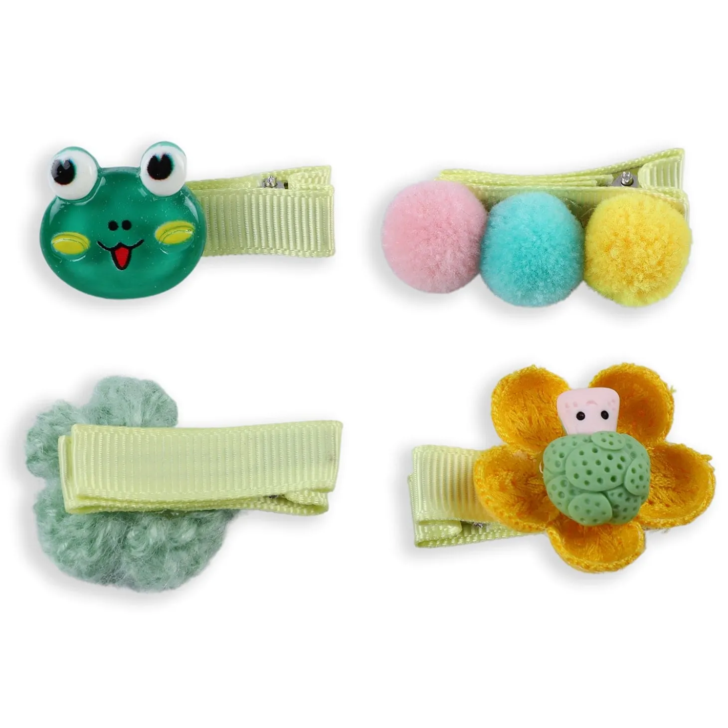 Myrina Frogs Hair Clips Set 10 Pcs - Green, Yellow