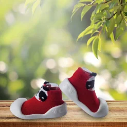 Newborn Anti-Skid Rubber Sole Slip-On Shoes Panda - Red