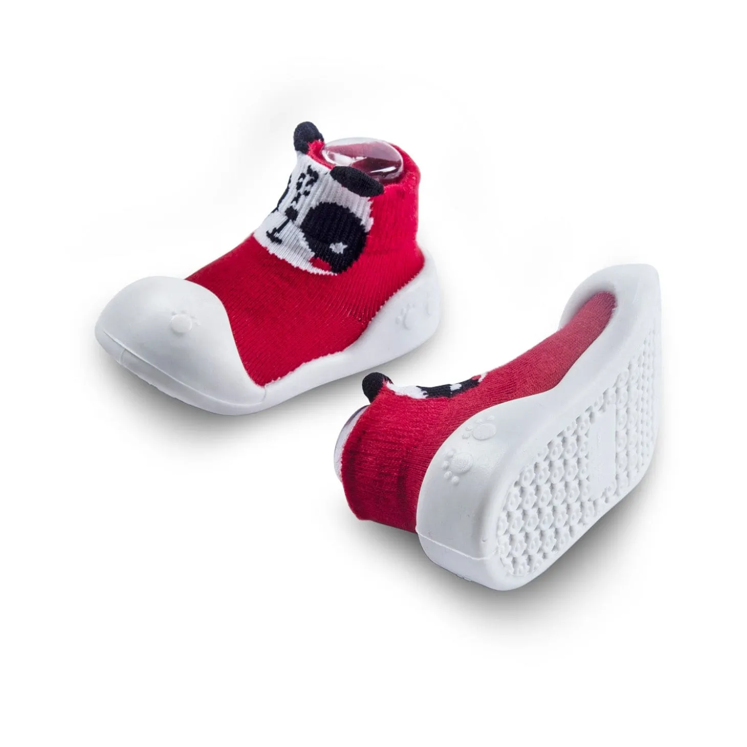 Newborn Anti-Skid Rubber Sole Slip-On Shoes Panda - Red