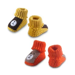 Newborn Crochet Woollen Booties Teddy - Orange, Yellow