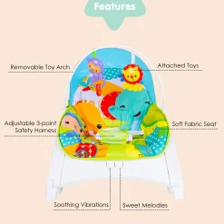 Newborn To Toddler Happy Baby Bouncer With Hanging Toys Green