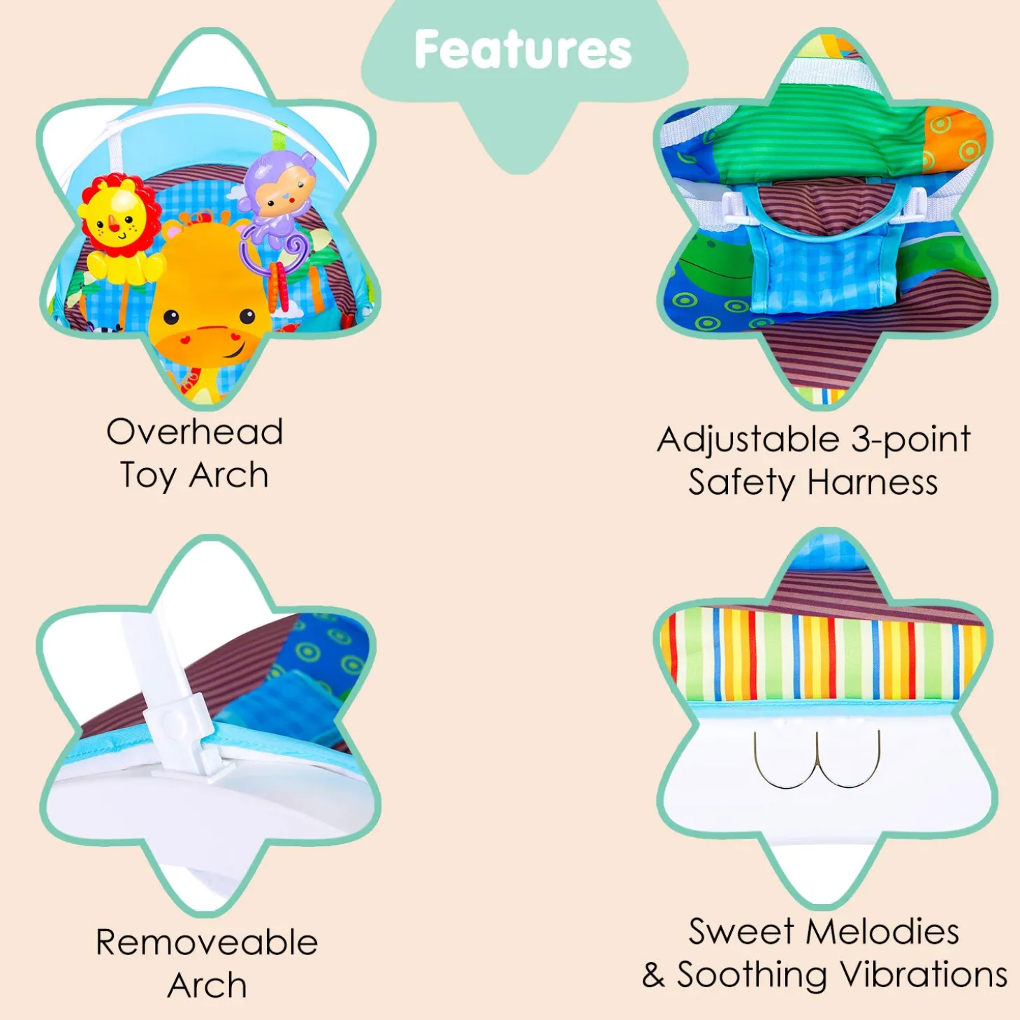 Newborn To Toddler Happy Baby Bouncer With Hanging Toys Blue