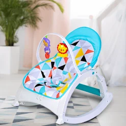 Newborn To Toddler Portable Bouncer With Hanging Toys Abstract Blue