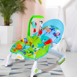 Newborn To Toddler Portable Bouncer With Hanging Toys Blue & Green