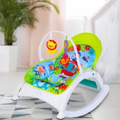 Newborn To Toddler Portable Bouncer With Hanging Toys Green