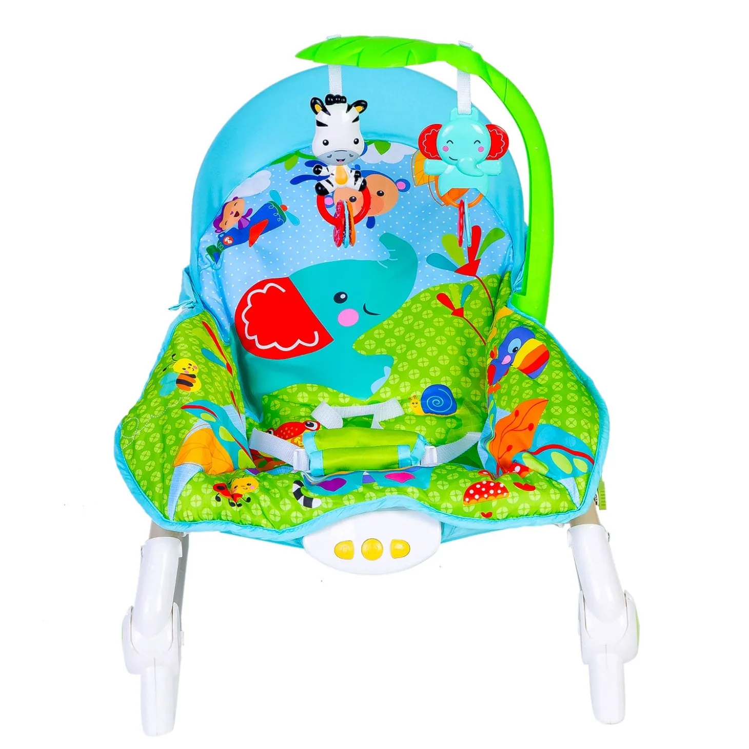 Newborn To Toddler Portable Bouncer With Hanging Toys Blue & Green