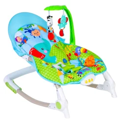 Newborn To Toddler Portable Bouncer With Hanging Toys Blue & Green