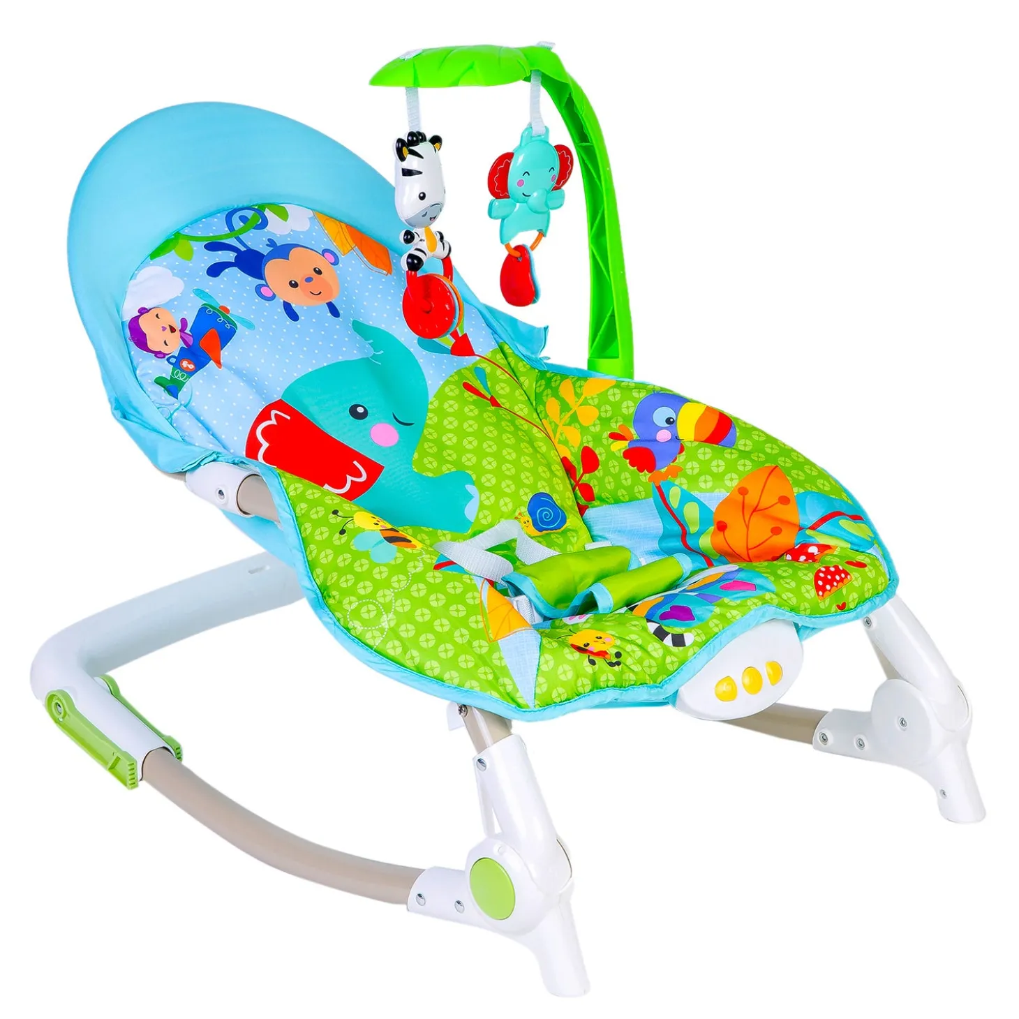 Newborn To Toddler Portable Bouncer With Hanging Toys Blue & Green