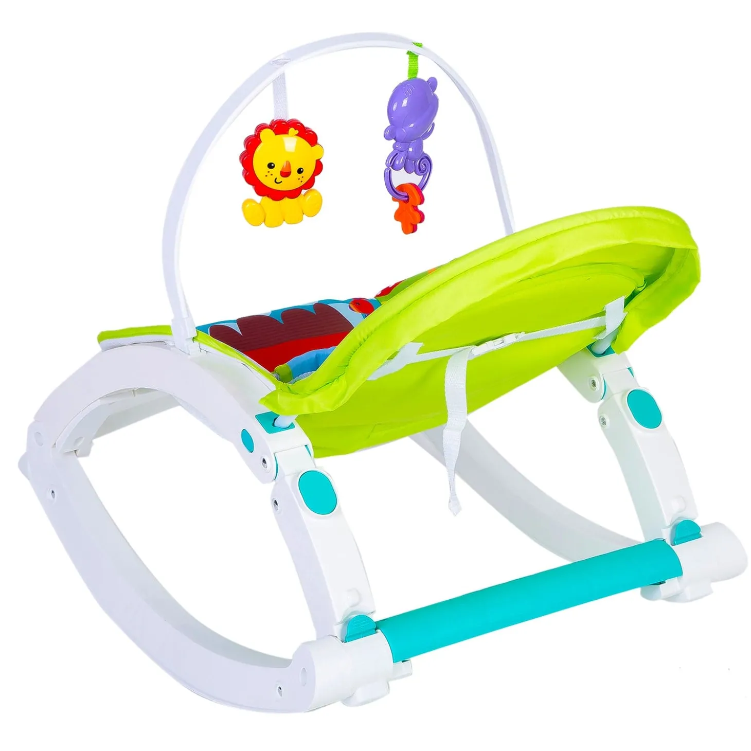 Newborn To Toddler Portable Bouncer With Hanging Toys Green