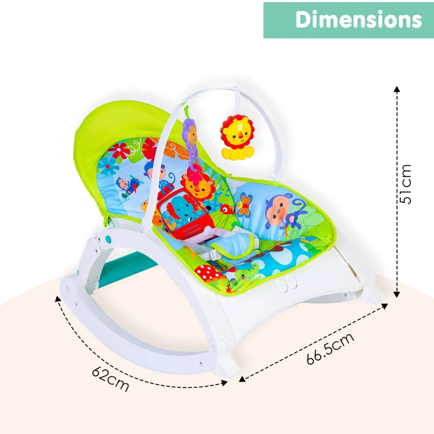 Newborn To Toddler Portable Bouncer With Hanging Toys Green