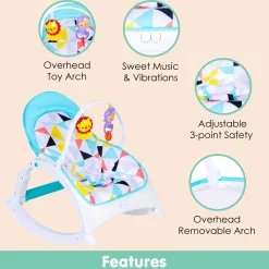Newborn To Toddler Portable Bouncer With Hanging Toys Abstract Blue