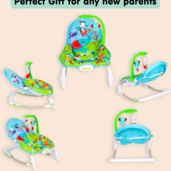 Newborn To Toddler Portable Bouncer With Hanging Toys Blue & Green