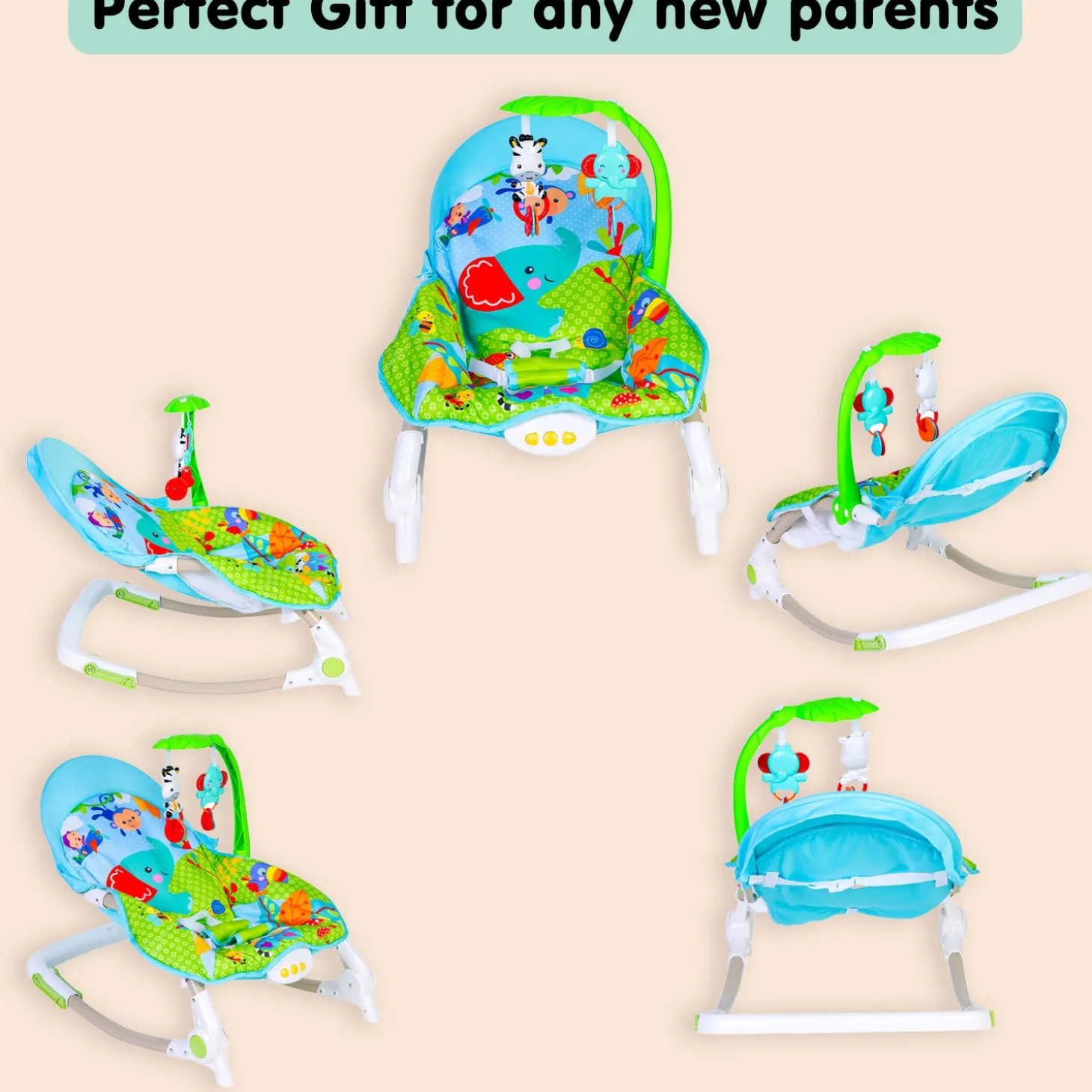 Newborn To Toddler Portable Bouncer With Hanging Toys Blue & Green