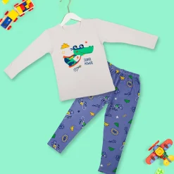 Night Suit Cotton Tshirt And Pyjama Super Frog Grey