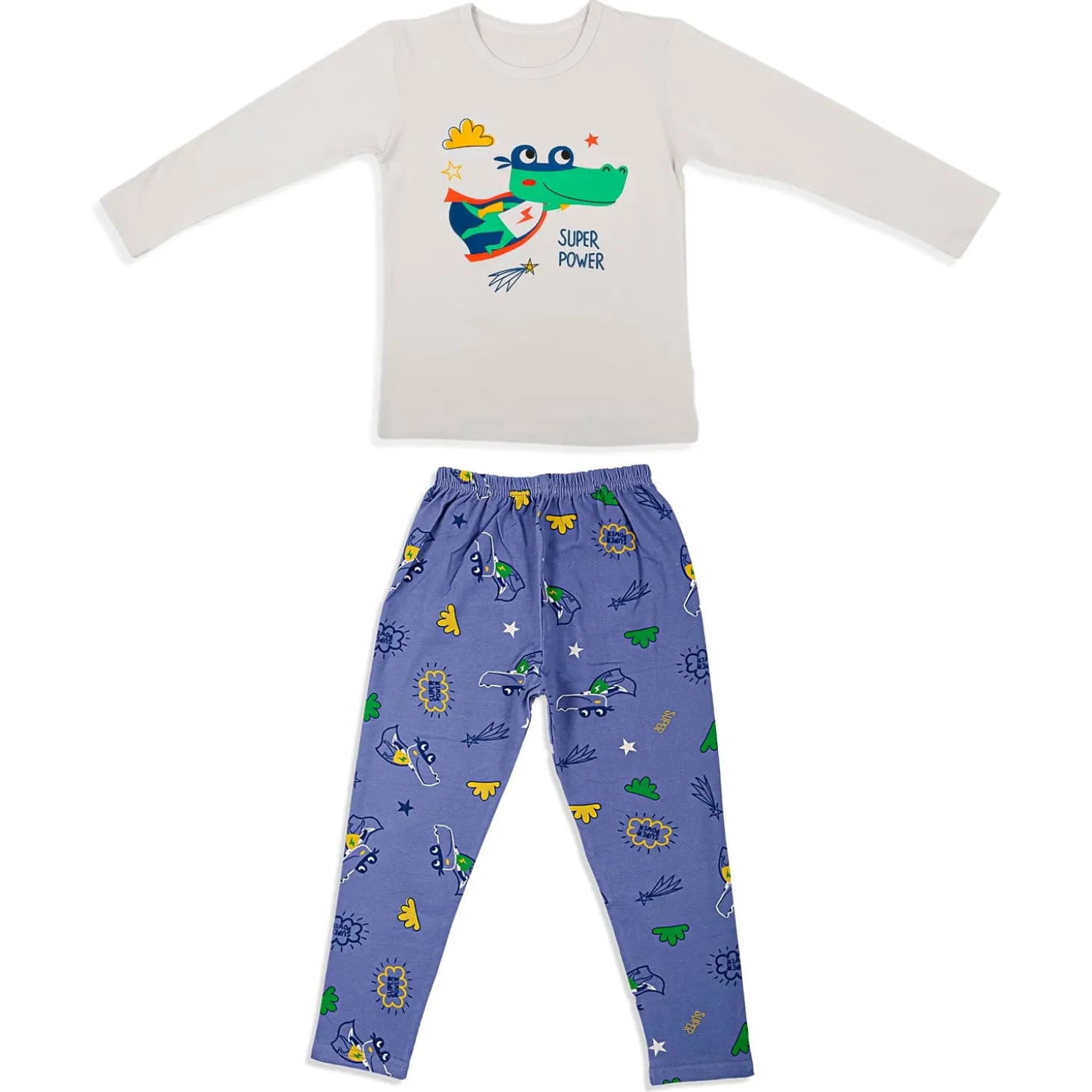 Night Suit Cotton Tshirt And Pyjama Super Frog Grey
